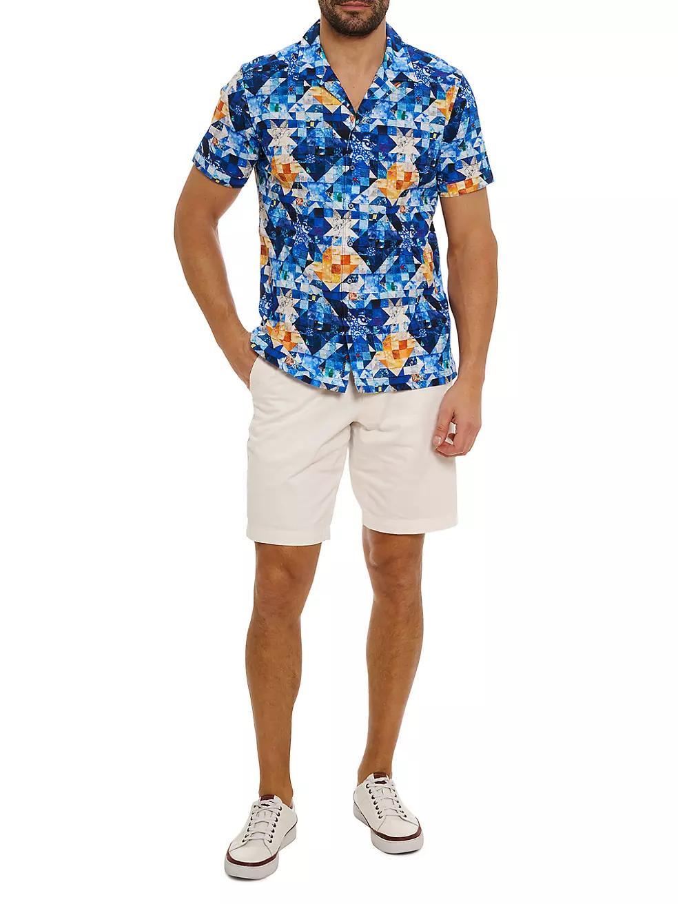 Sashiko Graphic Stretch-Cotton Seersucker Camp Shirt Product Image