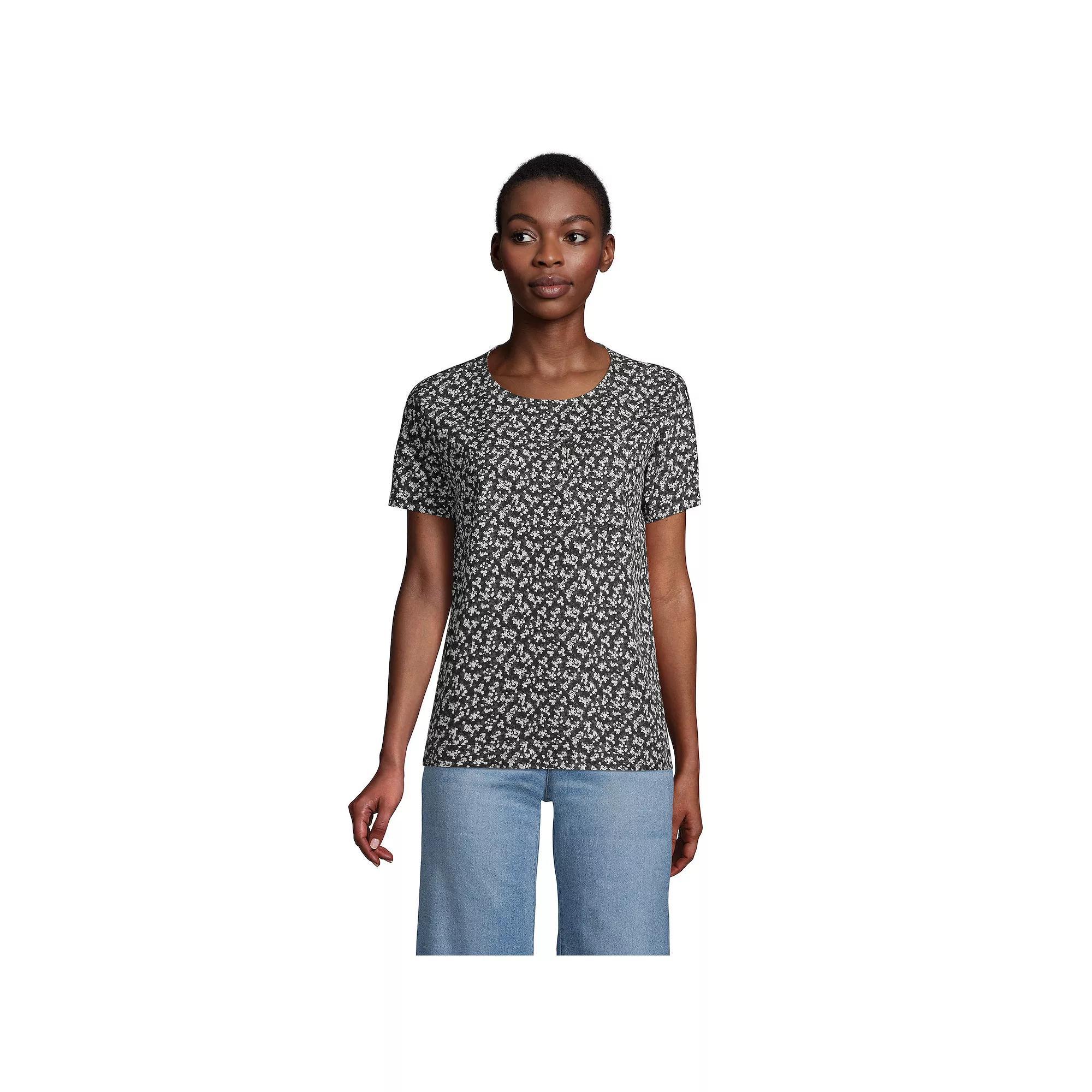 Petite Lands' End Short Sleeve Tee, Women's, Size: Large Petite, Black Shadow Flower Product Image