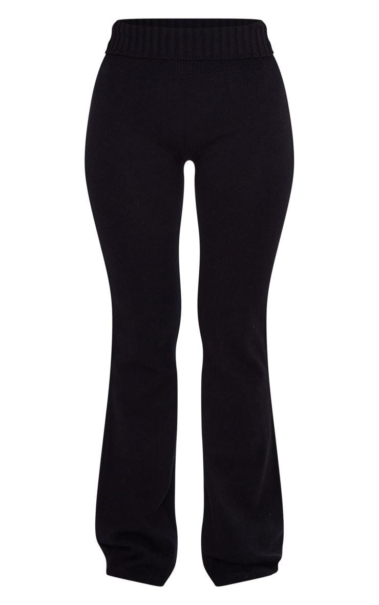 Petite Black Knitted Fold Over Flared Pants Product Image