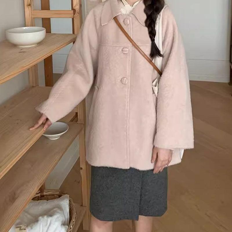 Collar Plain Single-Breasted Coat Product Image