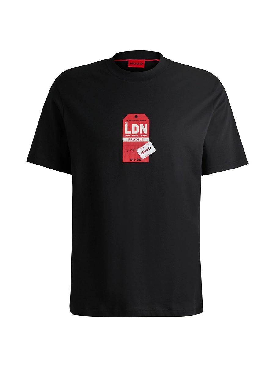 Mens Cotton-Jersey T-Shirt with Travel-Tag Artwork Product Image
