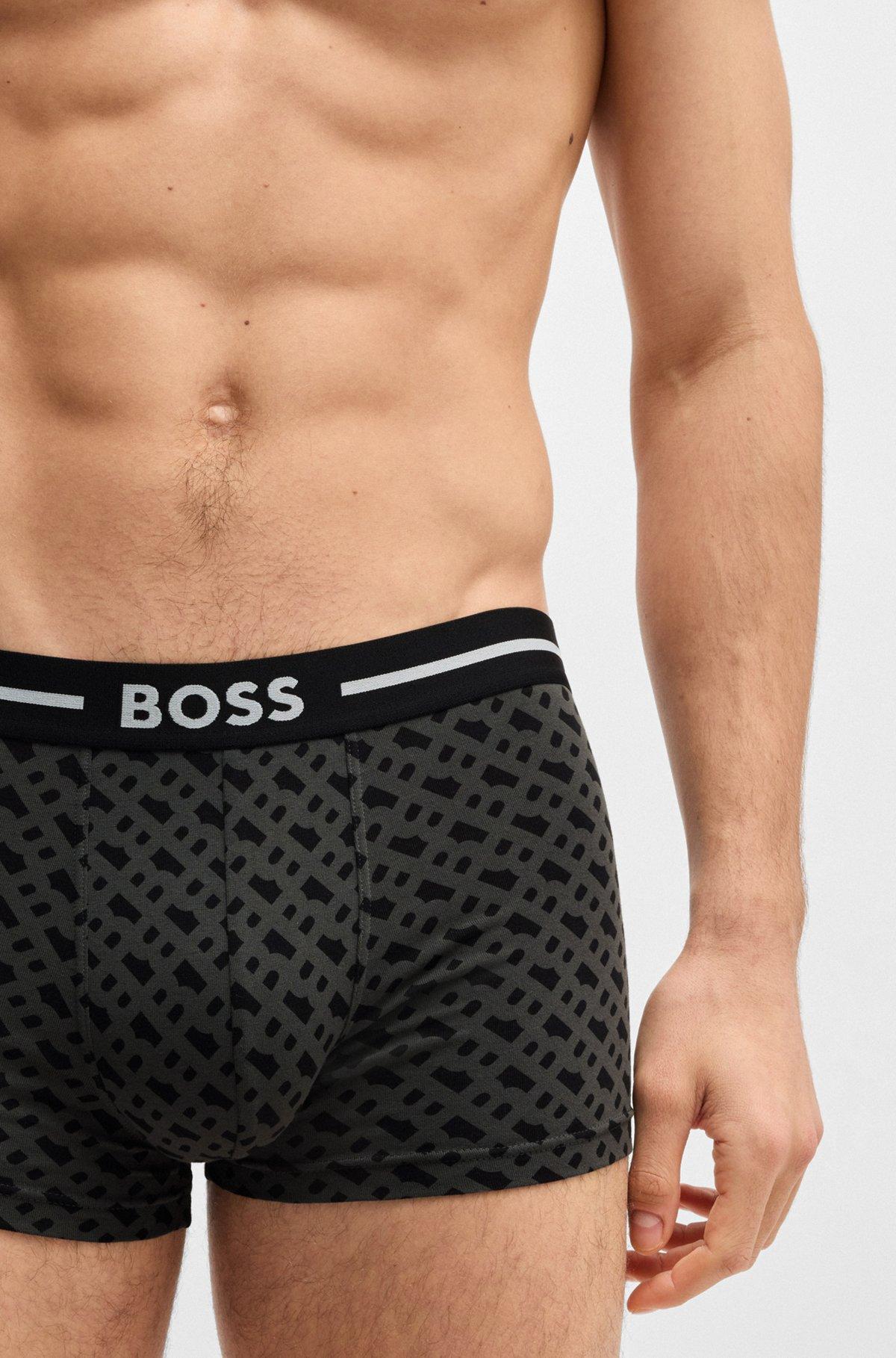 Three-pack of stretch-cotton plain and monogrammed trunks  Product Image