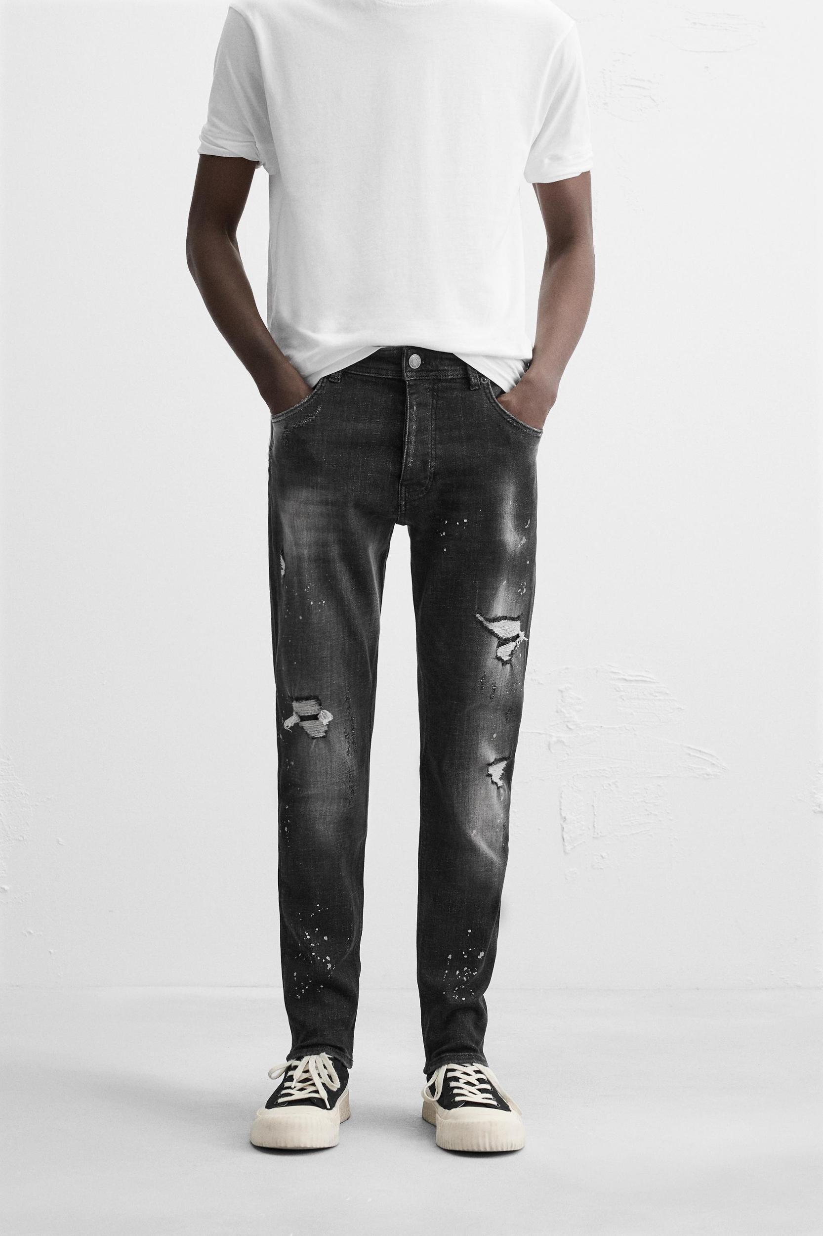 SPLATTERED RIPPED SKINNY JEANS Product Image