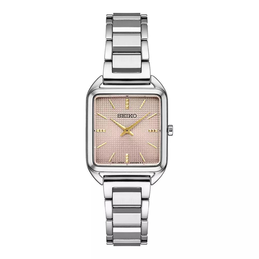 Seiko Essentials Womens Stainless Steel Rectangle Dial Bracelet Watch Pink Product Image