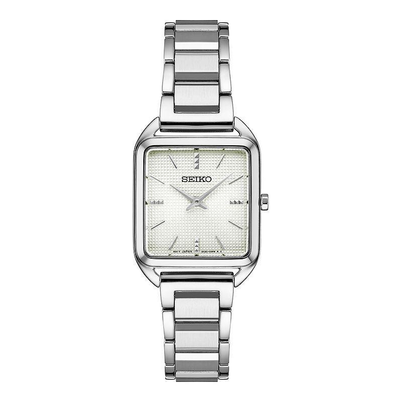 Seiko Essentials Womens Stainless Steel Rectangle Dial Bracelet Watch Pink Product Image