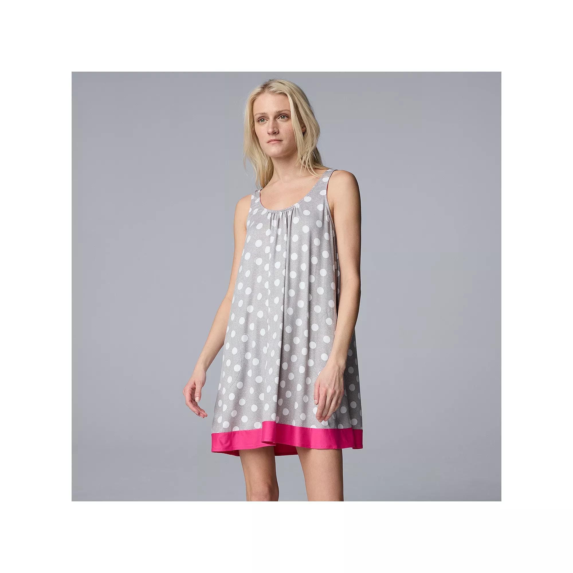 Women's Simply Vera Vera Wang Cozy Sleep Chemise, Size: Medium, Grey Grey Dot Product Image