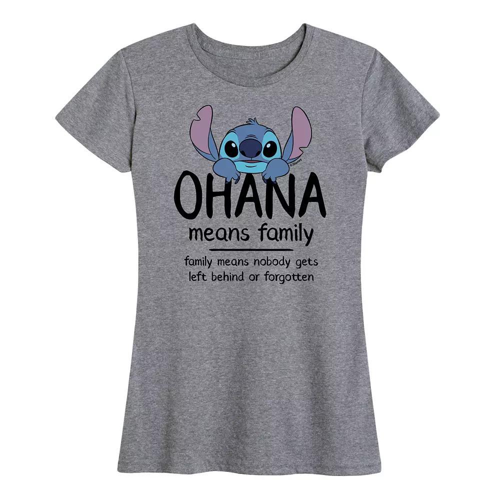 Disneys Lilo & Stitch Womens Ohana Graphic Tee Grey Gray Product Image