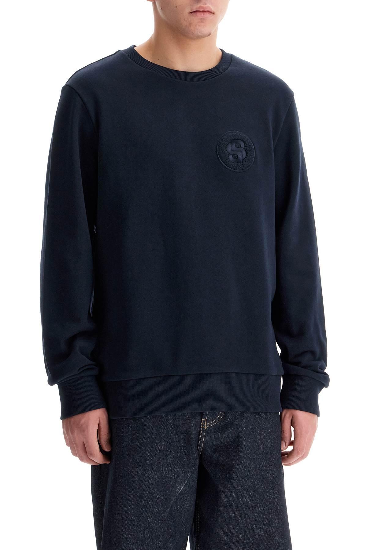 HUGO BOSS Felpa Girocollo Con Patch Doppio Monogramma In Blue Product Image