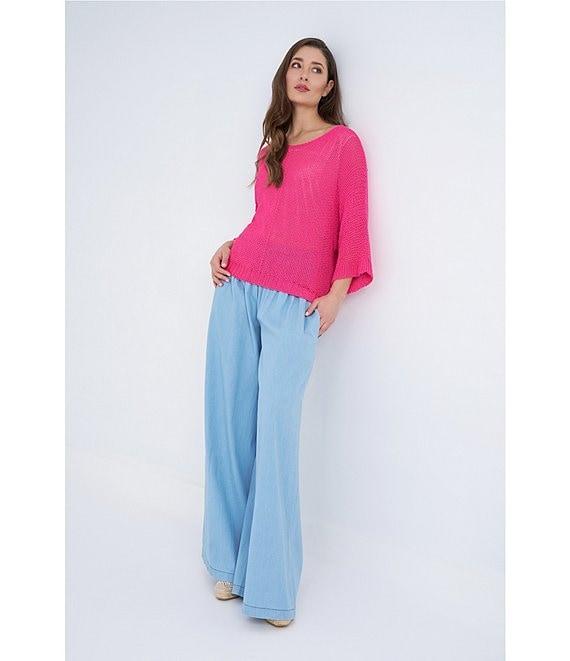 M Made in Italy Smocked Waist Wide Leg Cotton Denim Pants Product Image
