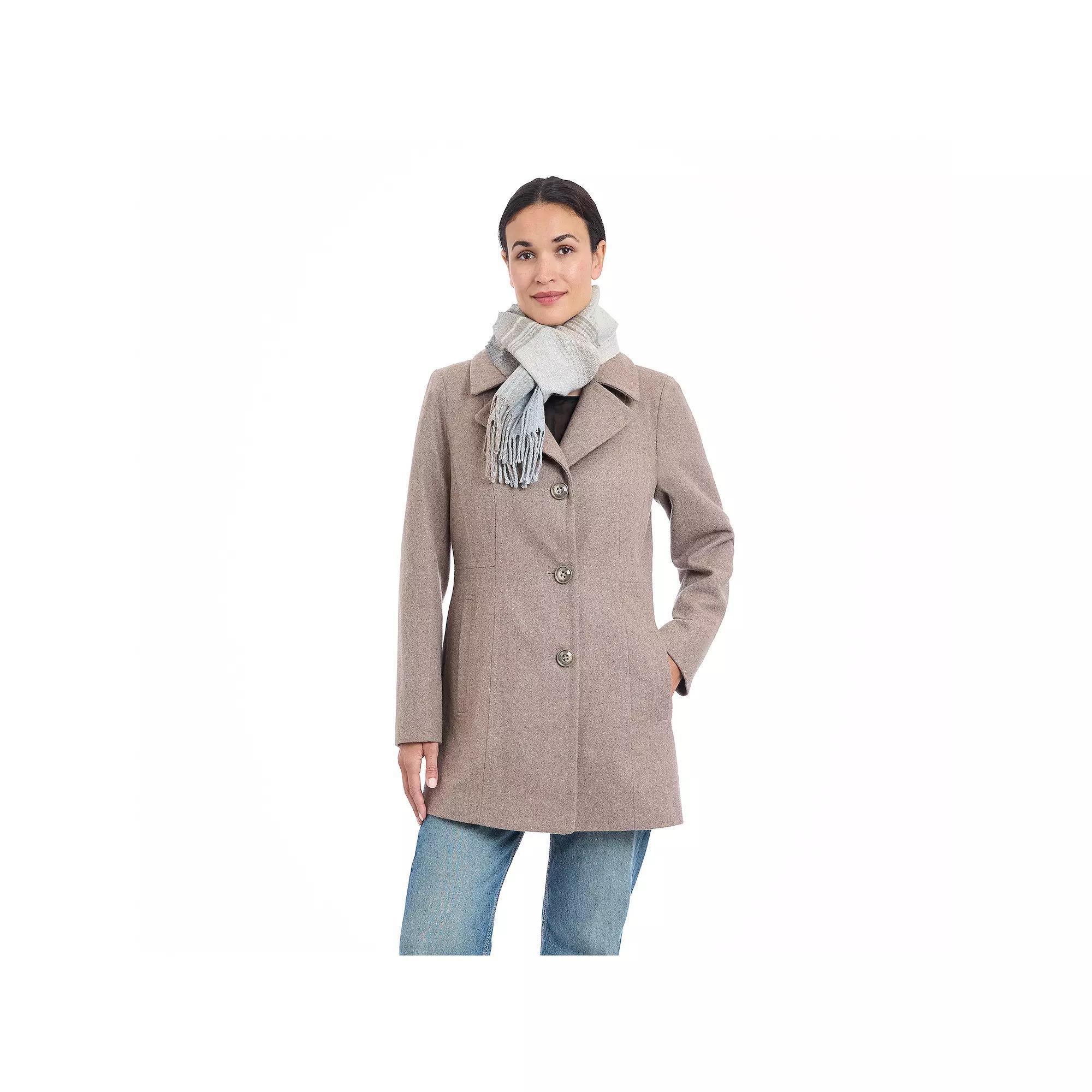 Women's London Fog Single Breasted Coat & Scarf, Size: Medium, Black Product Image