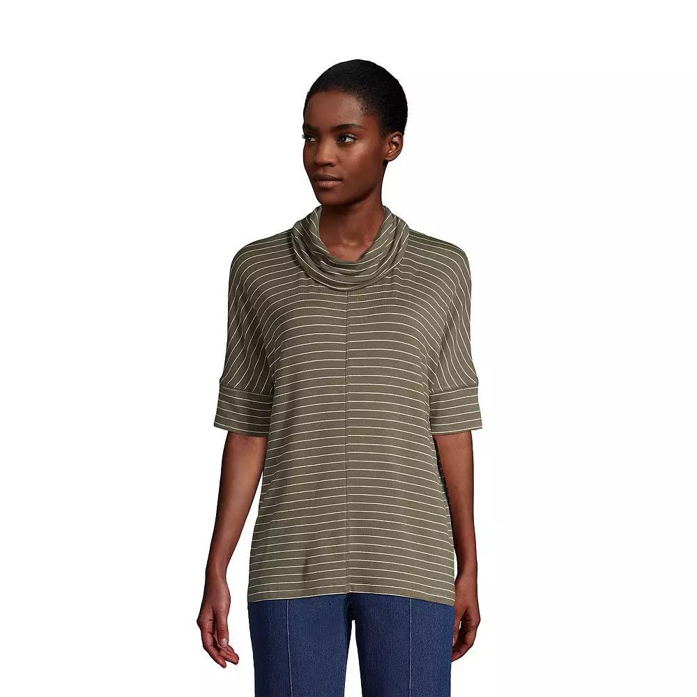 Womens Lands End Super Soft Elbow Cowlneck Top Rich Red Stripe Product Image
