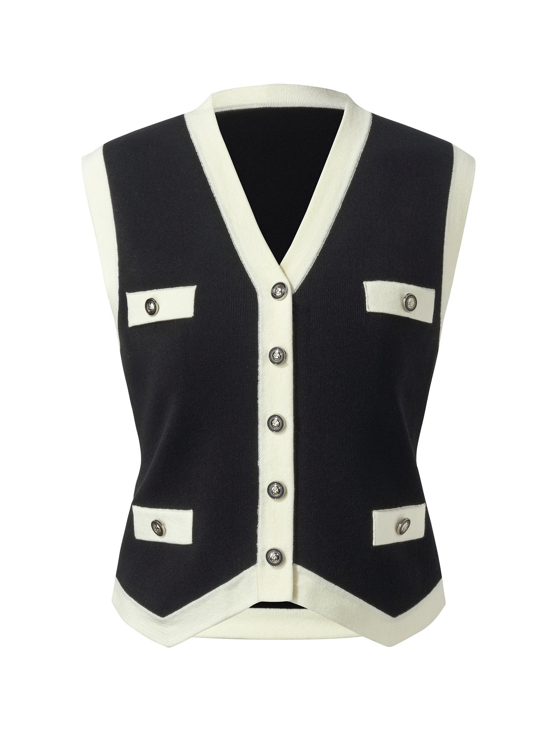 Tencel Blend Contrast Trim Women Knit Vest Product Image
