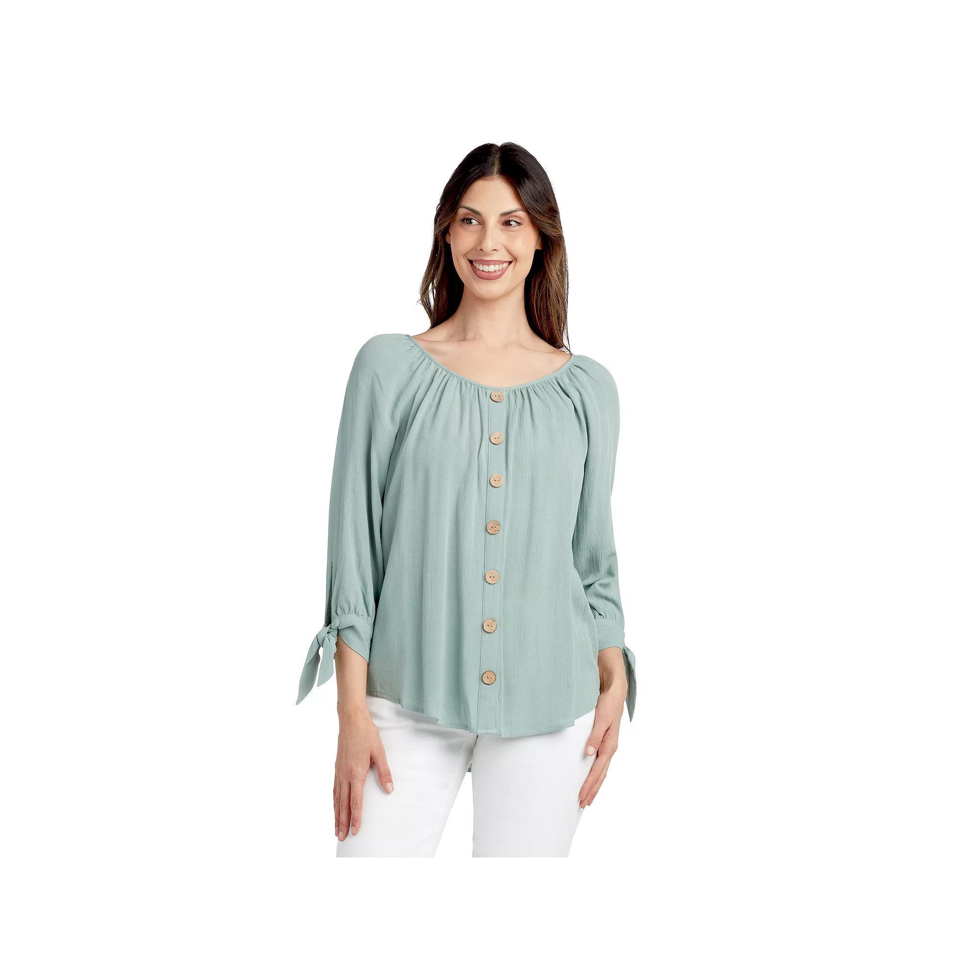 Women's AB Studio Button-Front Tie-Sleeve Top, Size: XXL, Green Product Image