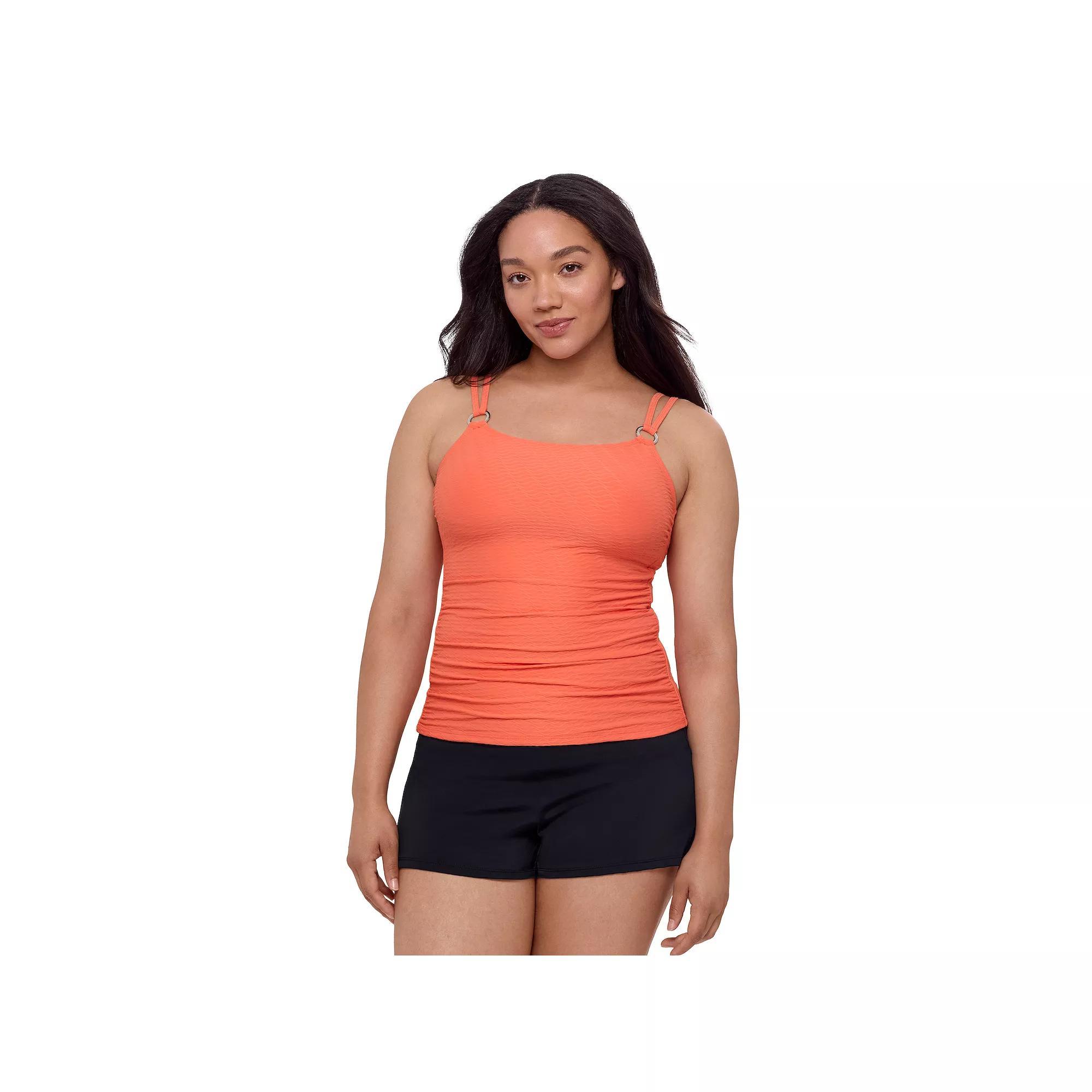 Women's Bal Harbour Solid Rouched Sides Ring Tankini Top, Size: Medium, Raspberry Product Image