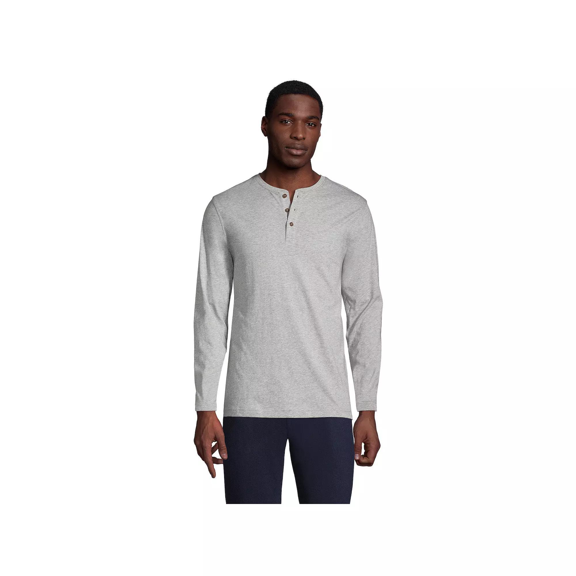 Men's Lands' End Long Sleeve Supima Jersey Henley Top, Size: Large, Radiant Blue Product Image