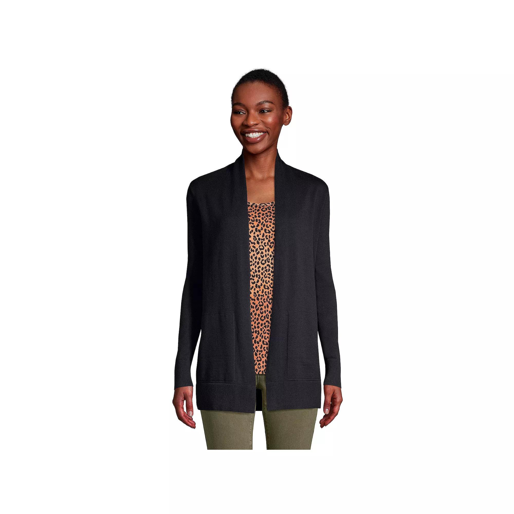 Women's Lands' End Open-Front Long Cardigan Sweater, Size: Medium, Radiant Blue Product Image