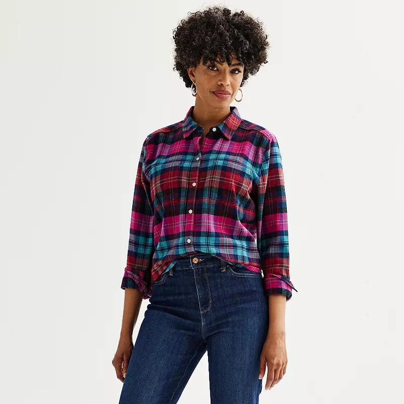 Petite Croft & Barrow® The Extra Soft Plaid Flannel Shirt, Women's, Size: XS Petite, Pink Color Plaid Product Image