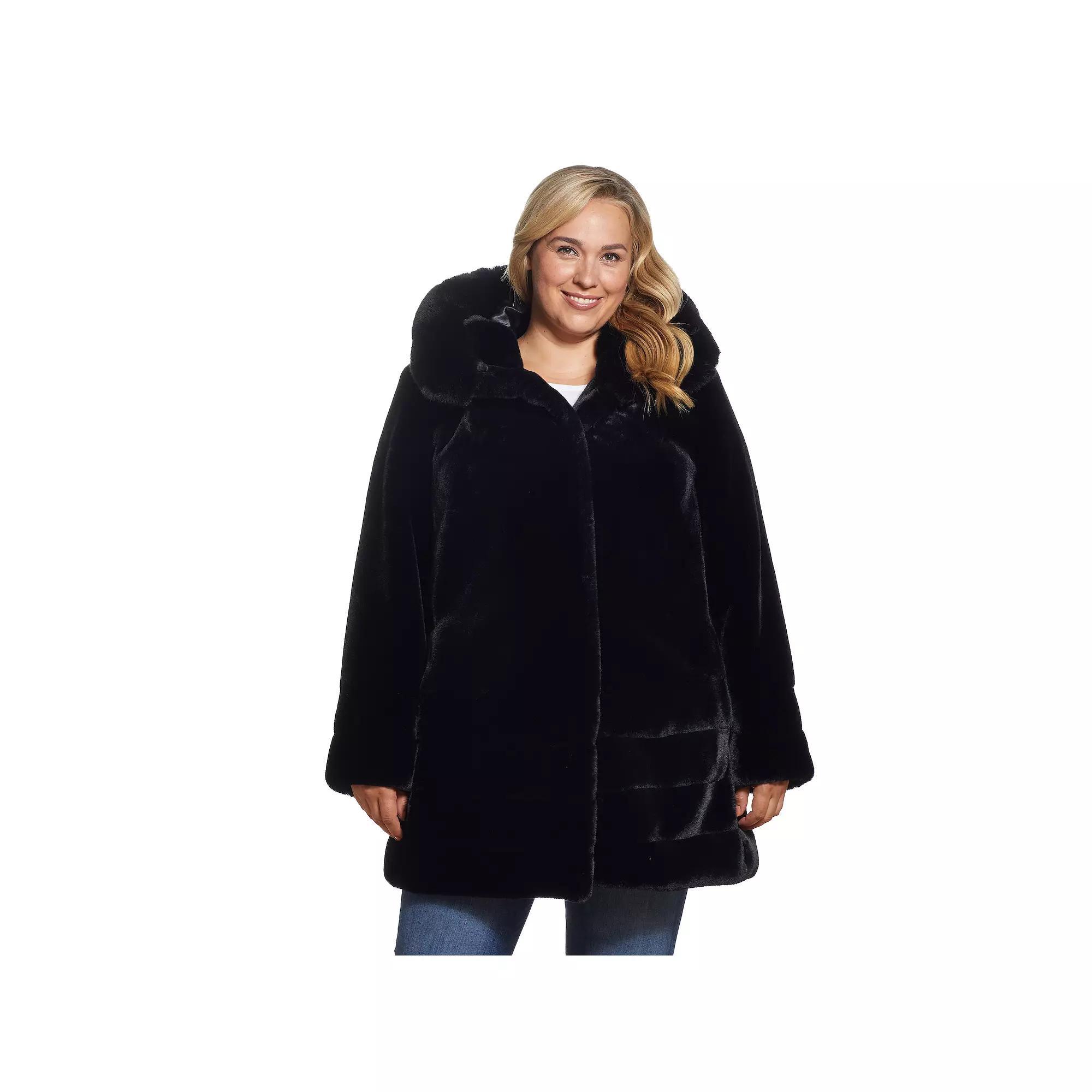 Plus Size Gallery Hooded Faux-Fur Jacket, Womens Product Image