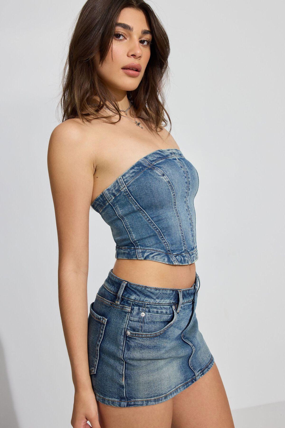 Denim Seamed Tube Top Product Image