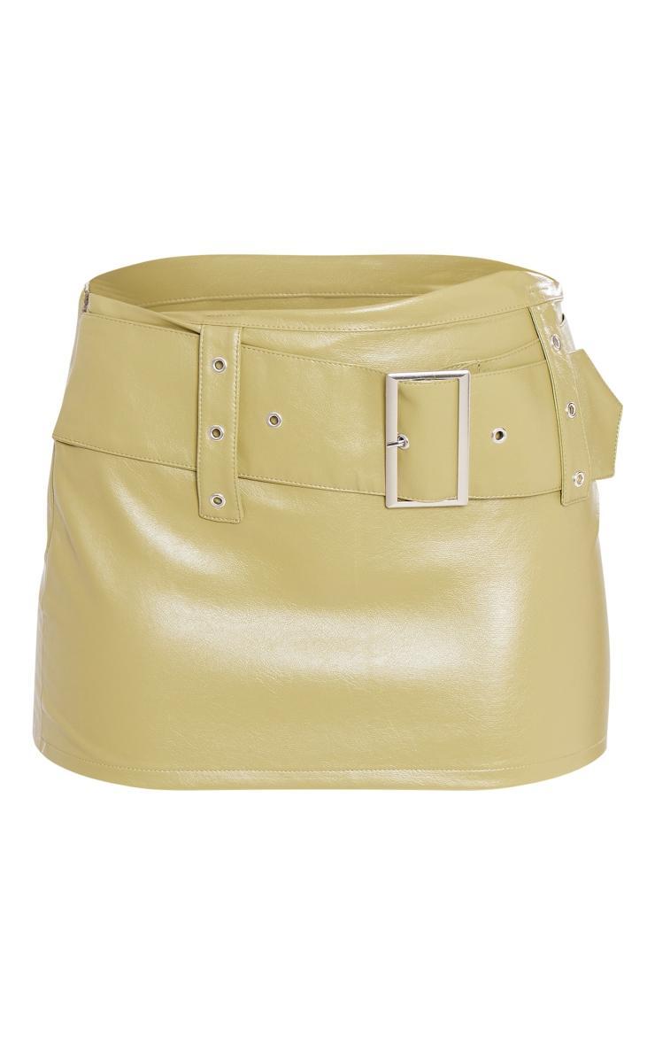  Pale Green Faux Leather Belted Low Rise Micro Mini Skirt Product Image
