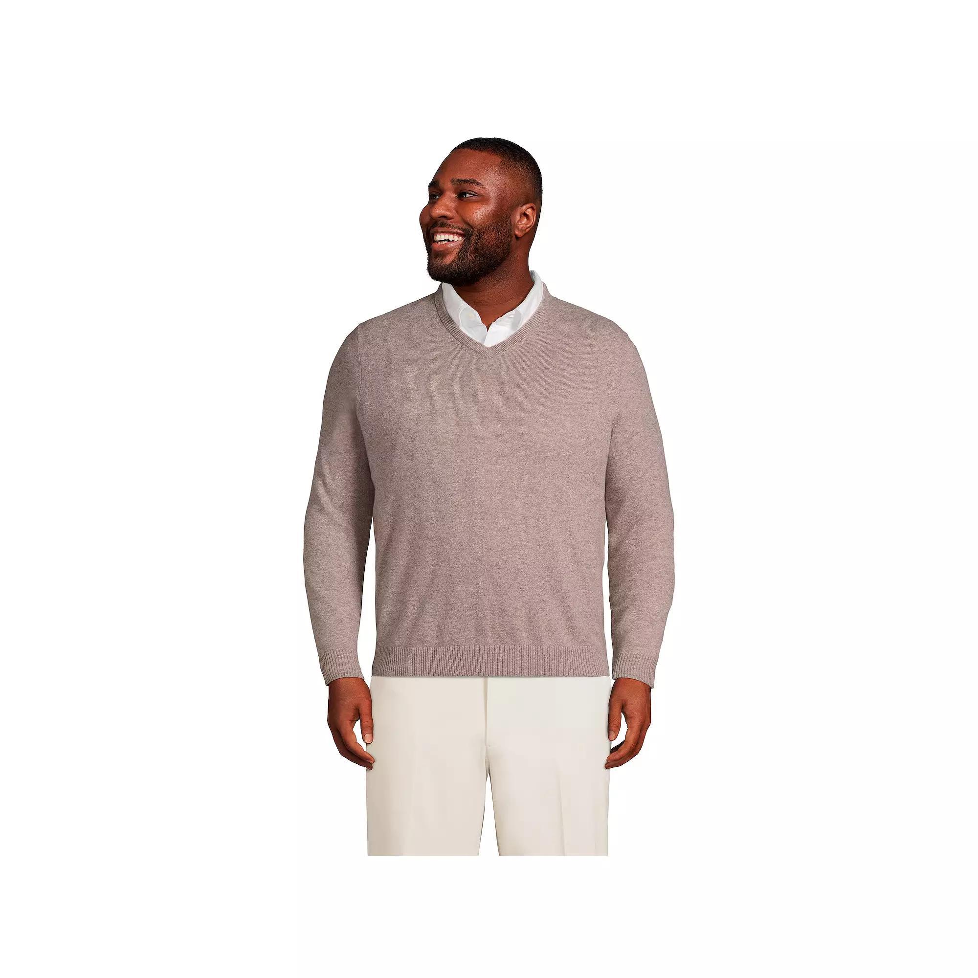 Big & Tall Lands Fine Gauge Cashmere V-neck Sweater, Mens Warm Cocoa Grey Product Image