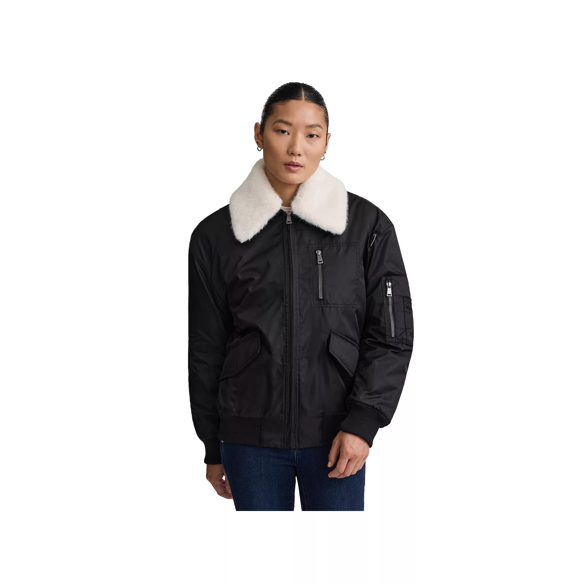 Women's NVLT Faux Fur Collar Padded Bomber Jacket, Size: Medium, Black Product Image
