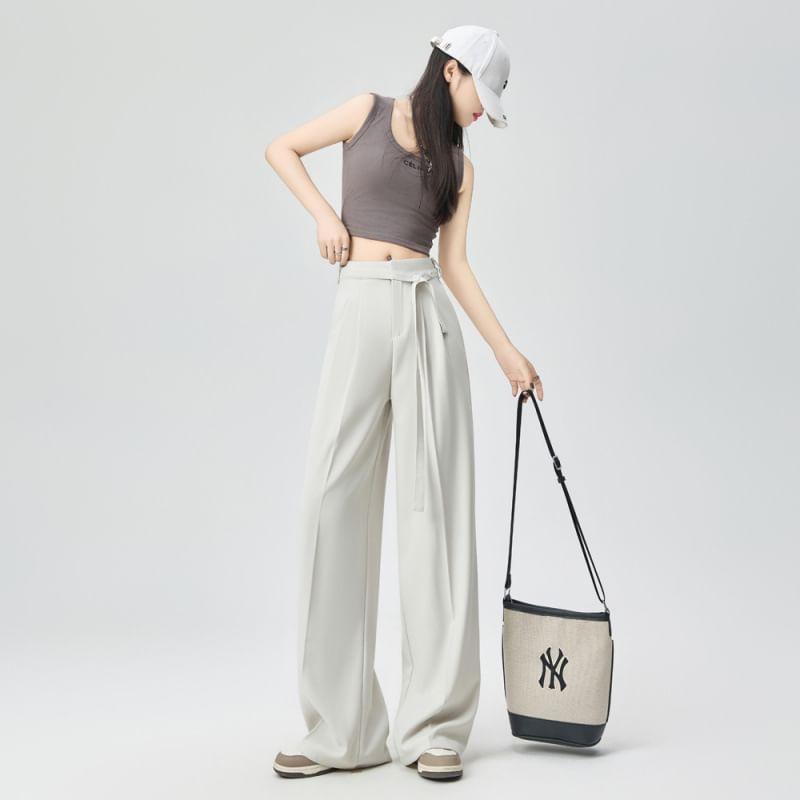 High Waist Plain Wide Leg Pants Product Image