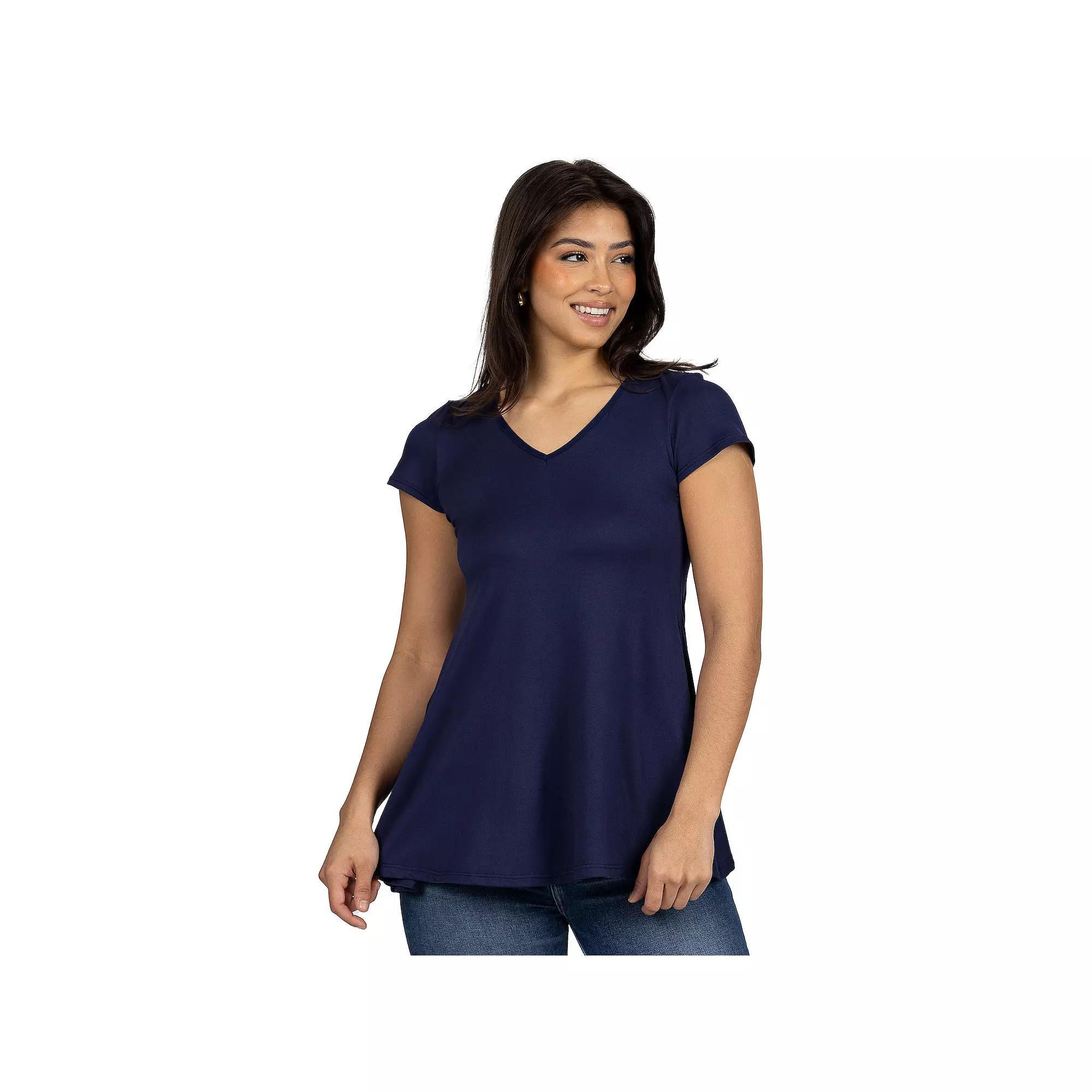 Women's 24Seven Comfort Apparel Loose Fit V Neck Tunic Top, Size: Large, Blue Product Image