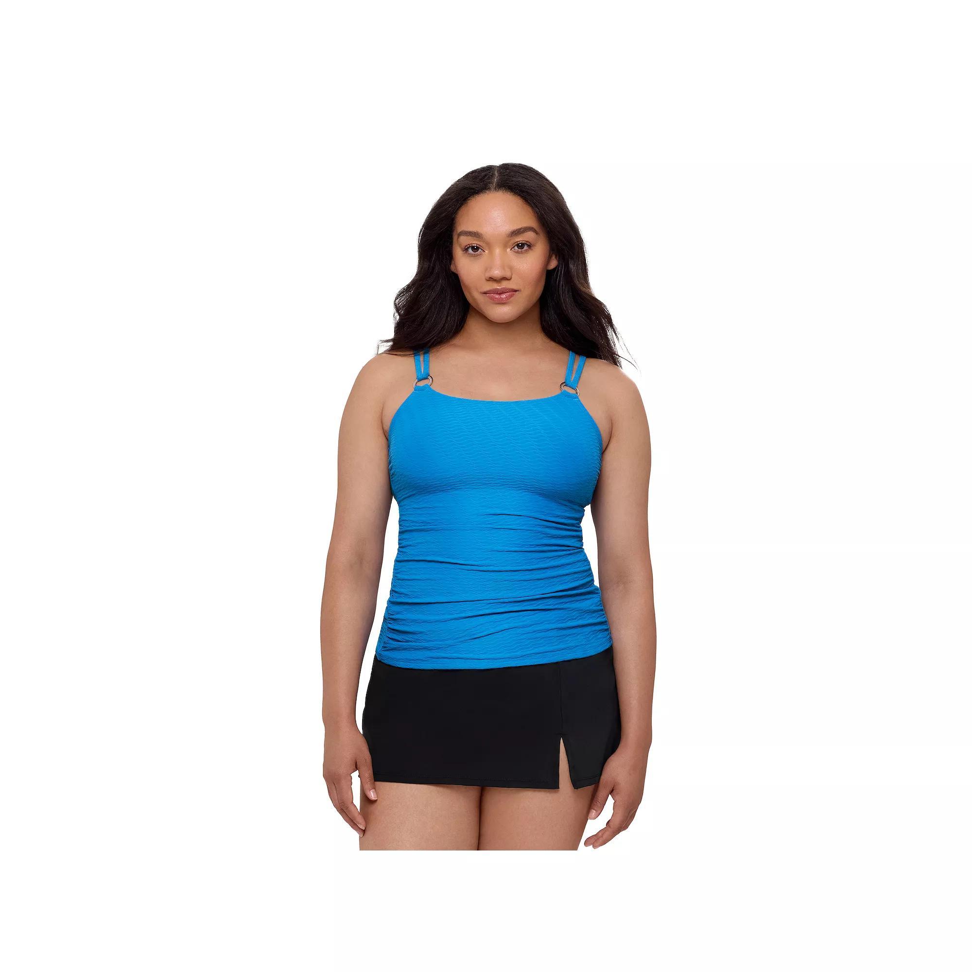 Women's Bal Harbour Solid Rouched Sides Ring Tankini Top, Size: Medium, Raspberry Product Image