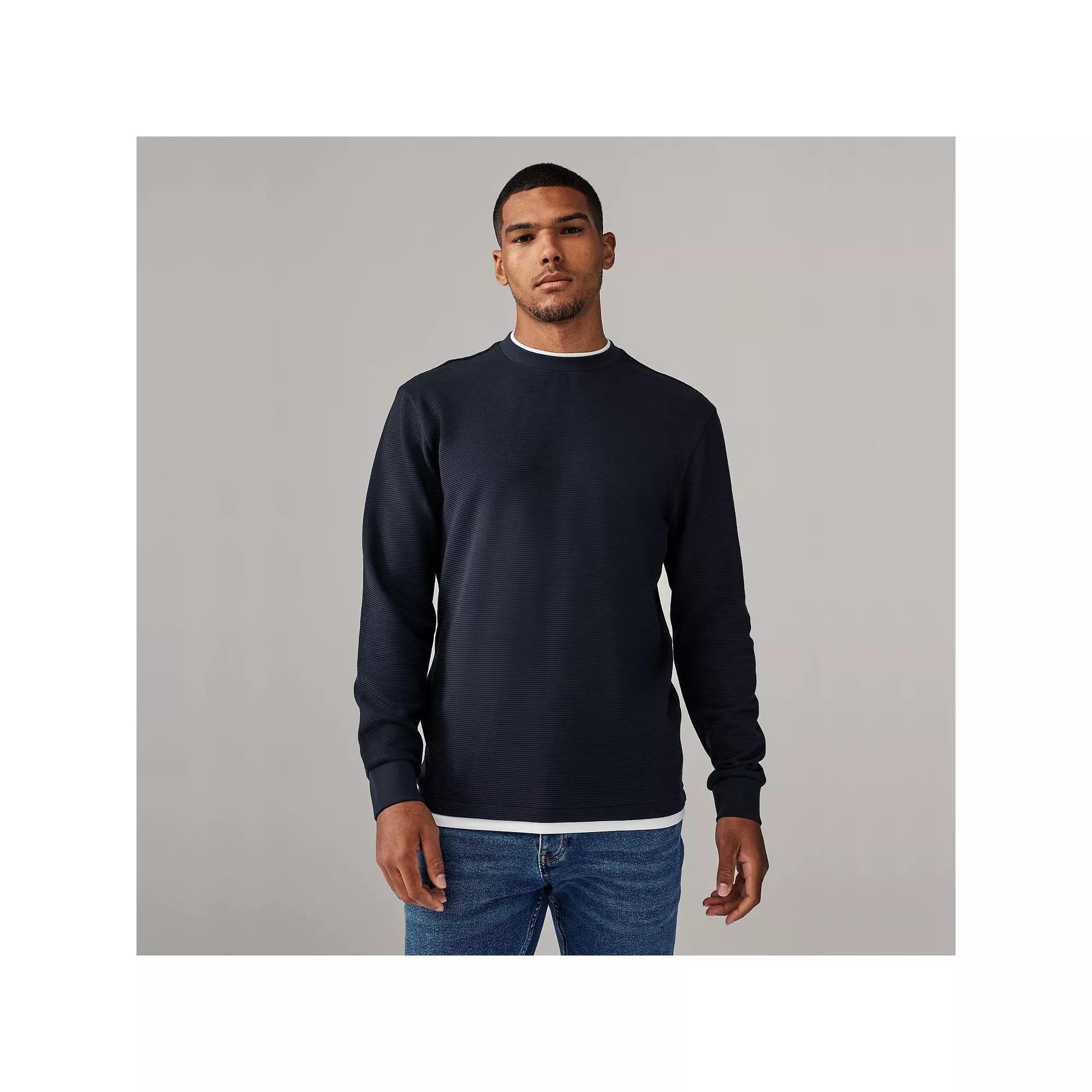 Men's NEXT Navy Blue Textured Long Sleeve Mock Layer 100% Cotton Sweater, Size: Large Product Image
