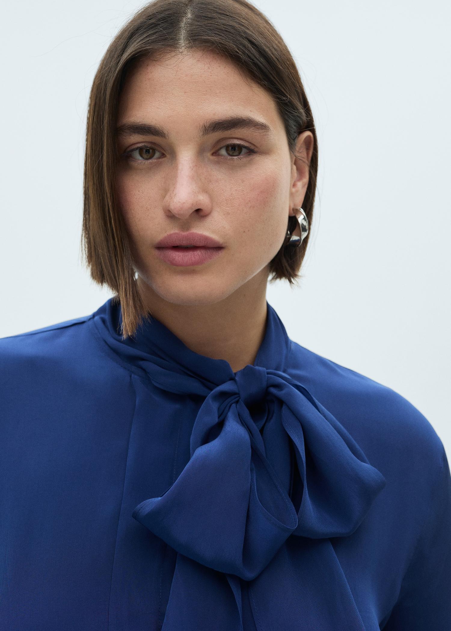 Satin shirt with bow - Women | MANGO USA Product Image