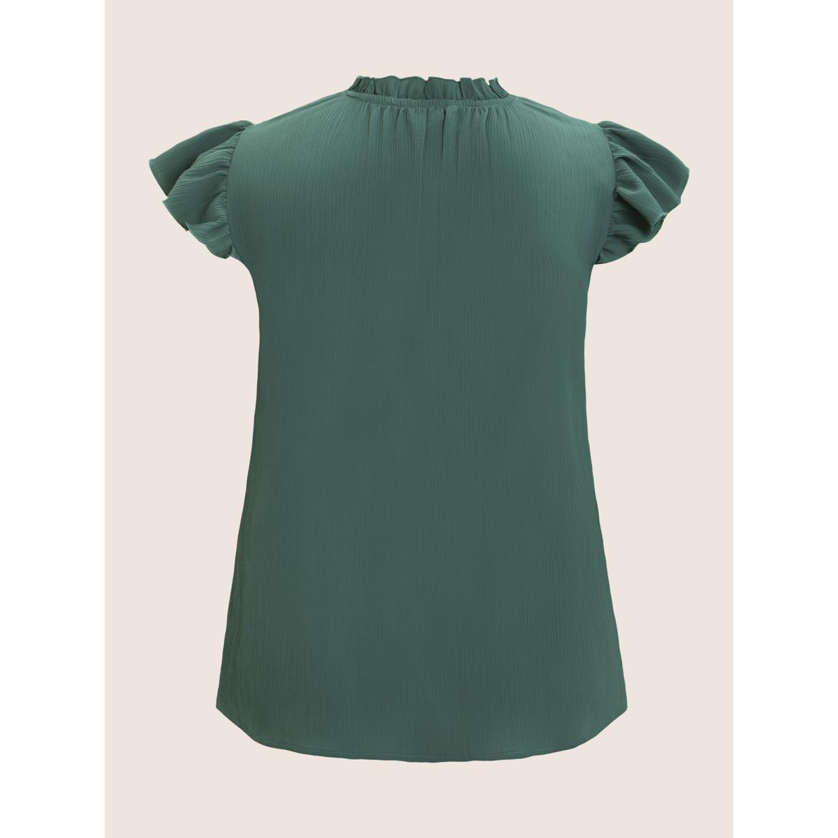 Plus Size Mint Plain Mock Neck Cap Sleeve Ruffle Trim Blouse Women Elegant Short sleeve Mock Neck Everyday Blouses BloomChic 18-20/2X Product Image