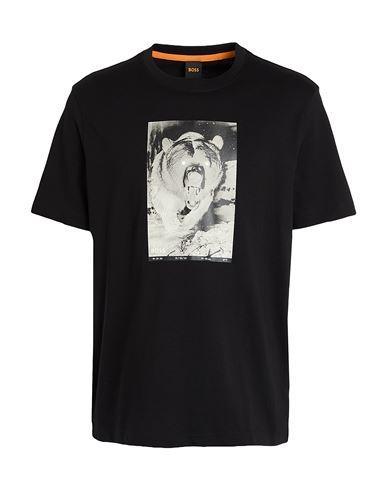 HUGO BOSS Cotton-jersey Regular-fit T-shirt With Seasonal Print In Black 001 Product Image
