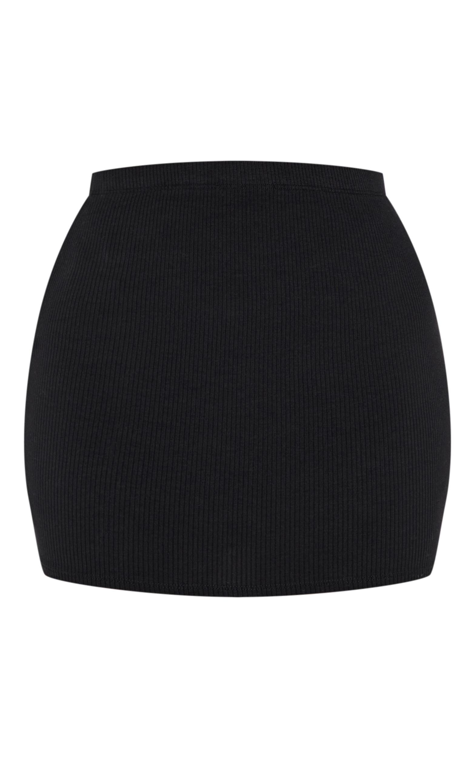 Petite Black Ribbed High Waist Mini Skirt Product Image