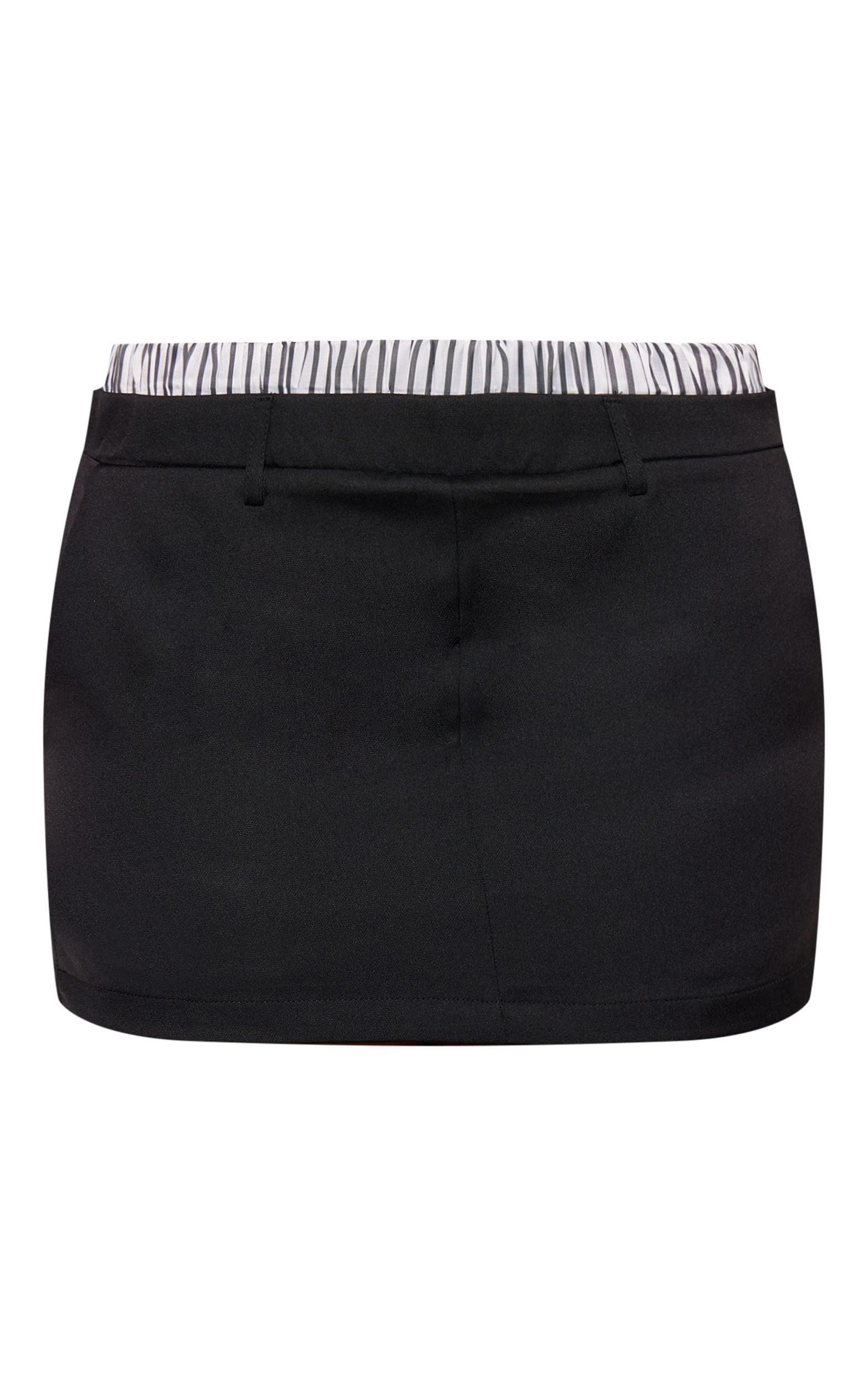 Black Striped Double Waistband Detail Tailored Mini Skirt Product Image