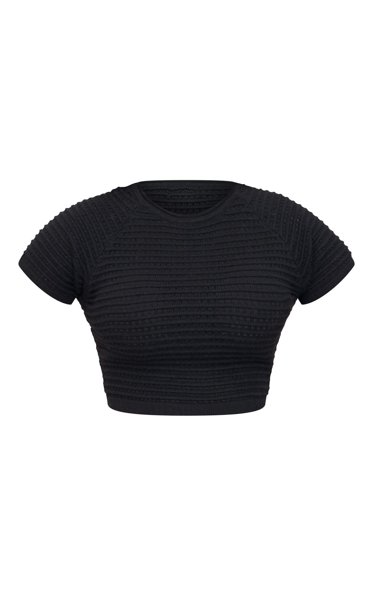 Black Wave Open Knit Short Sleeve Top Product Image