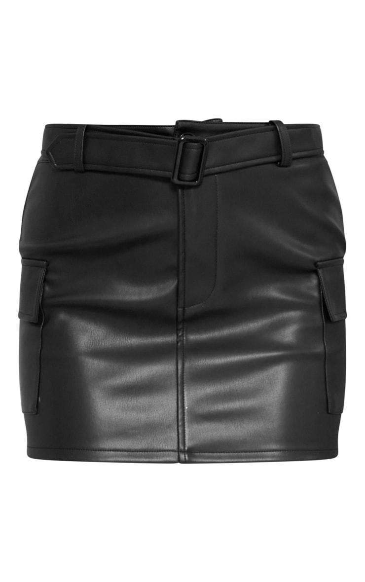  Black Faux Leather Belted Micro Mini Skirt Product Image