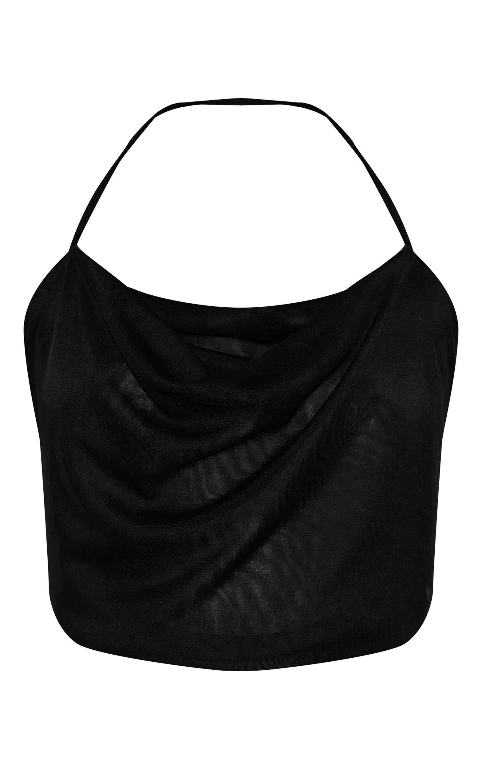 Black Mesh Cowl Top Product Image