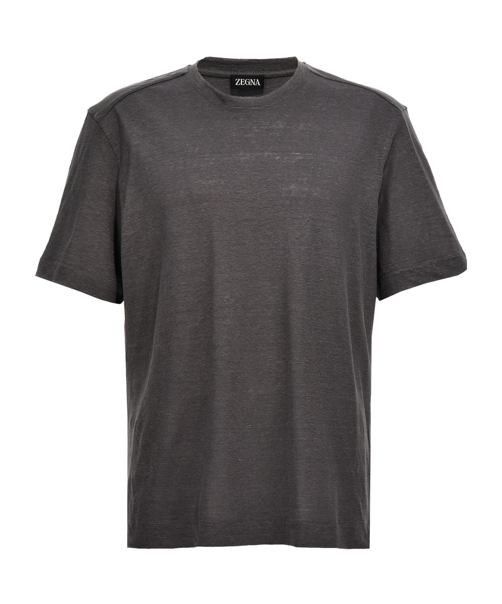 ZEGNA Linen Crew-neck T-shirt In Black Product Image