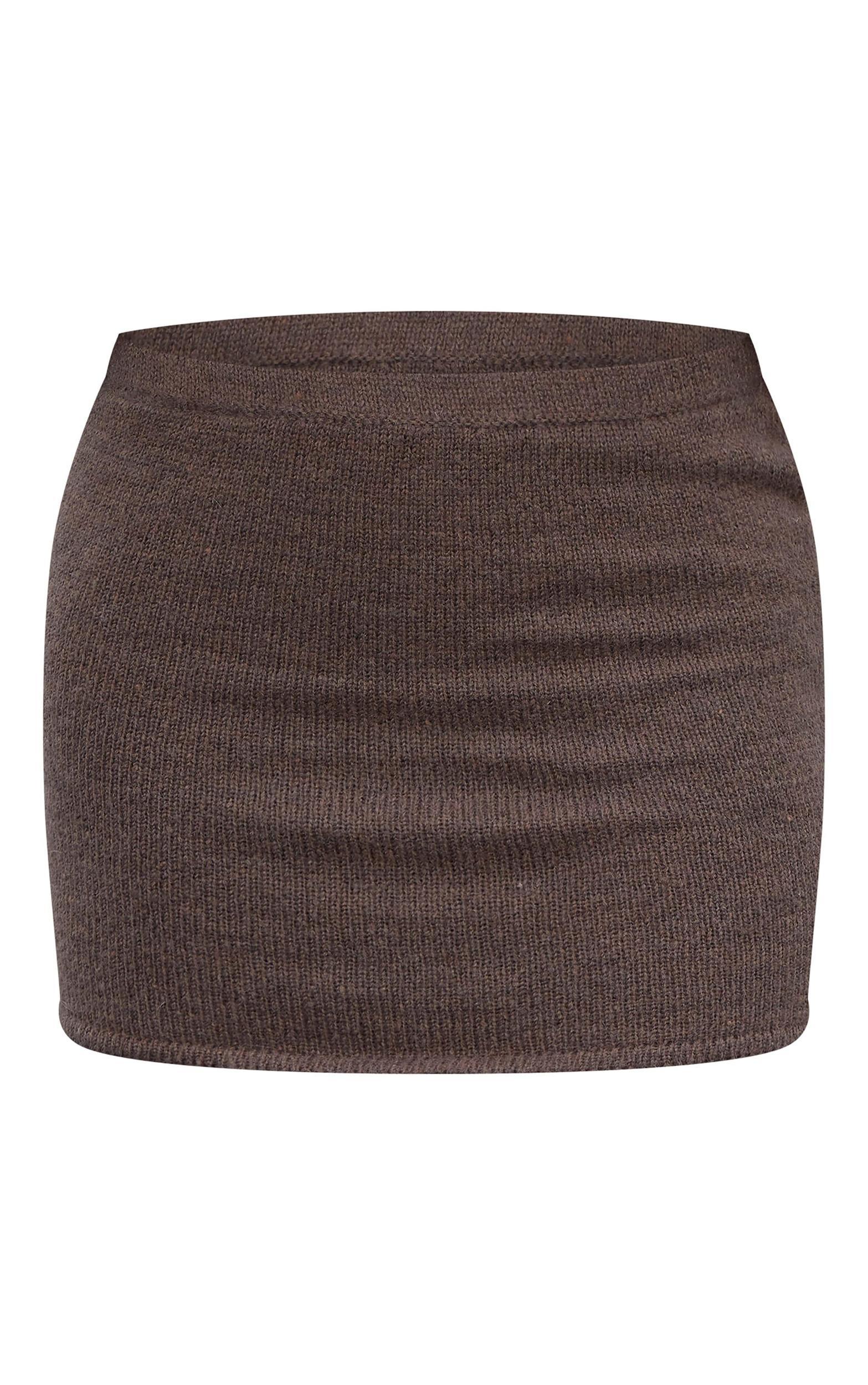Chocolate Textured Knit Mini Skirt Product Image