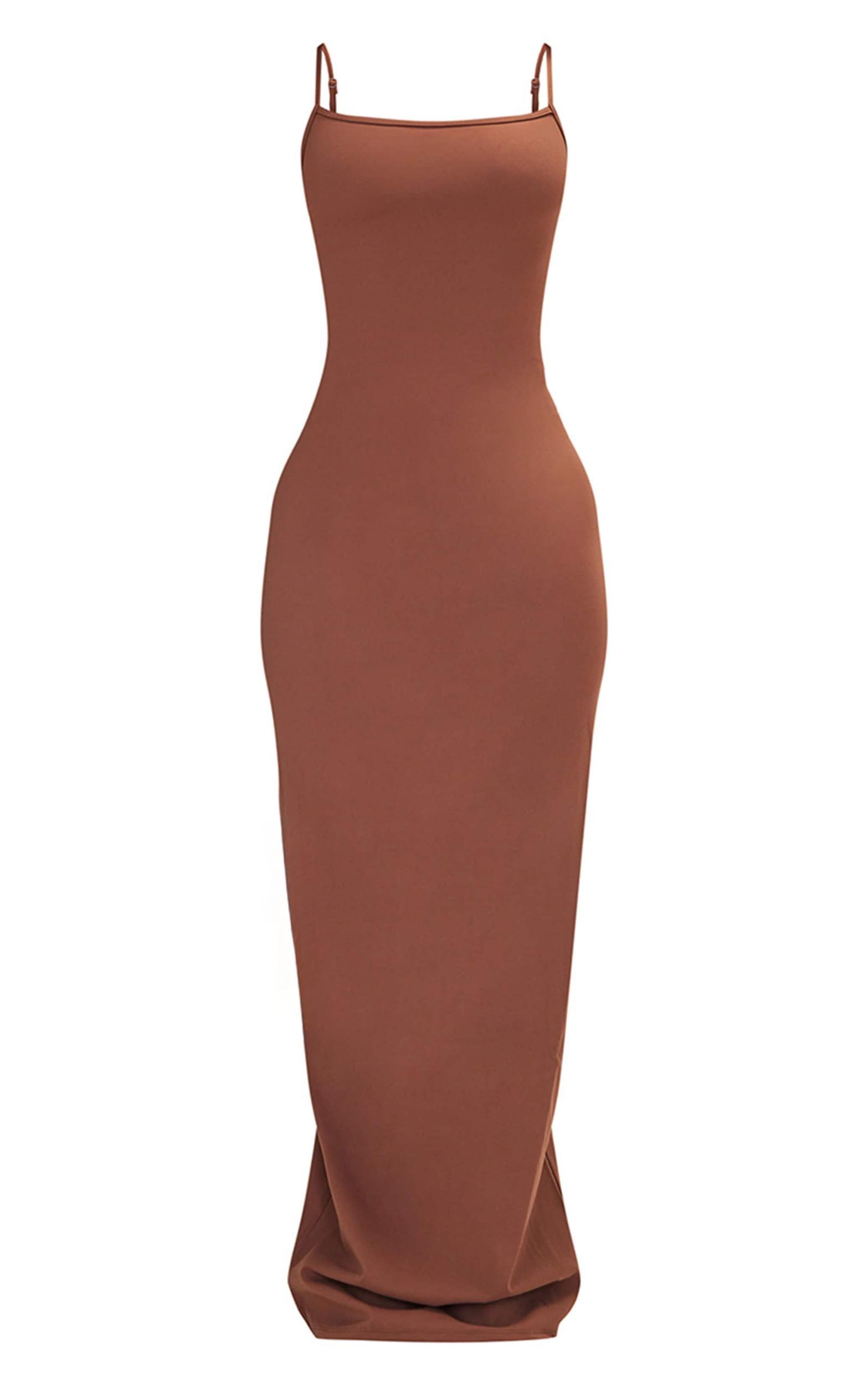 Petite Deep Mocha Snatched Sculpt Strappy Maxi Dress Product Image
