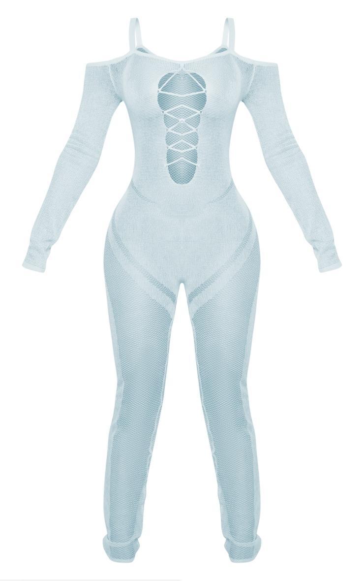 Petite Light Blue Knitted Sheer Jumpsuit Product Image