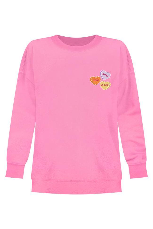 Candy Hearts Conversation Pink Oversized Graphic Sweatshirt Product Image