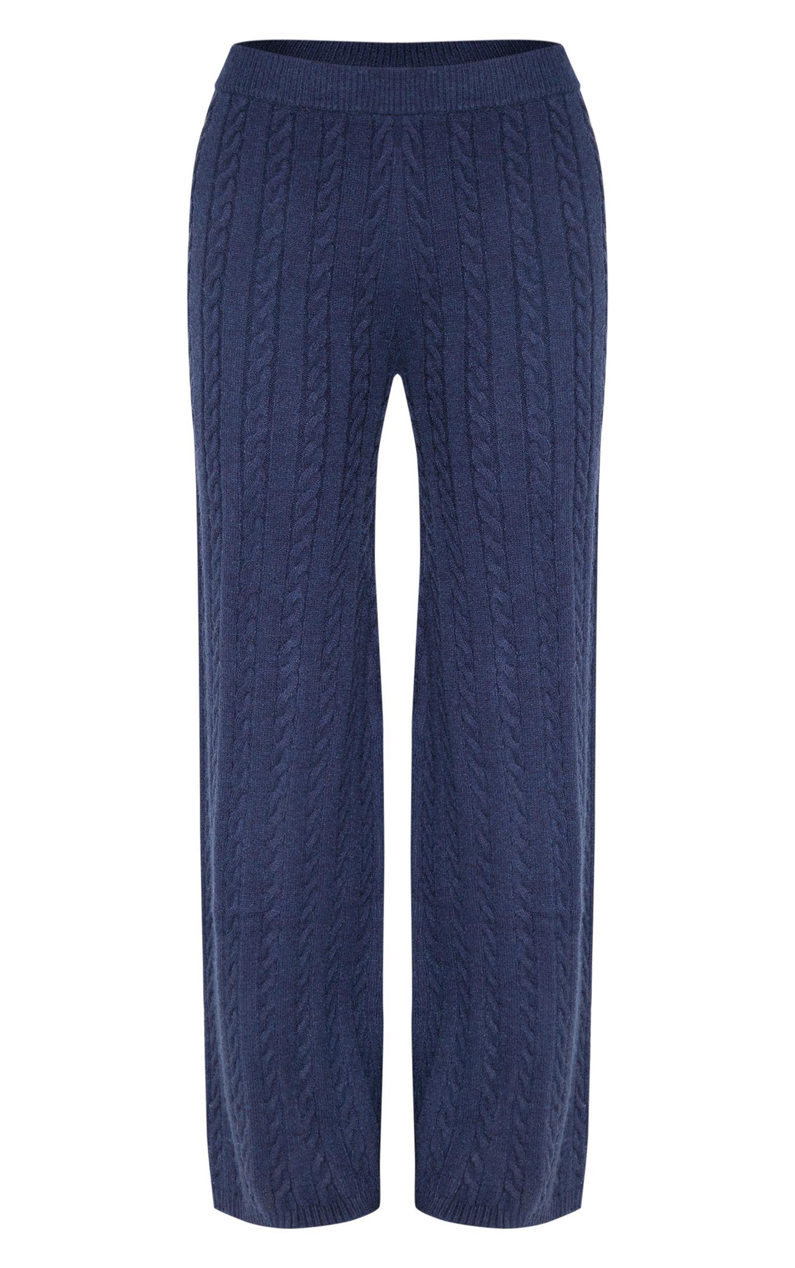 Navy Cable Knit Wide Leg Pants Product Image