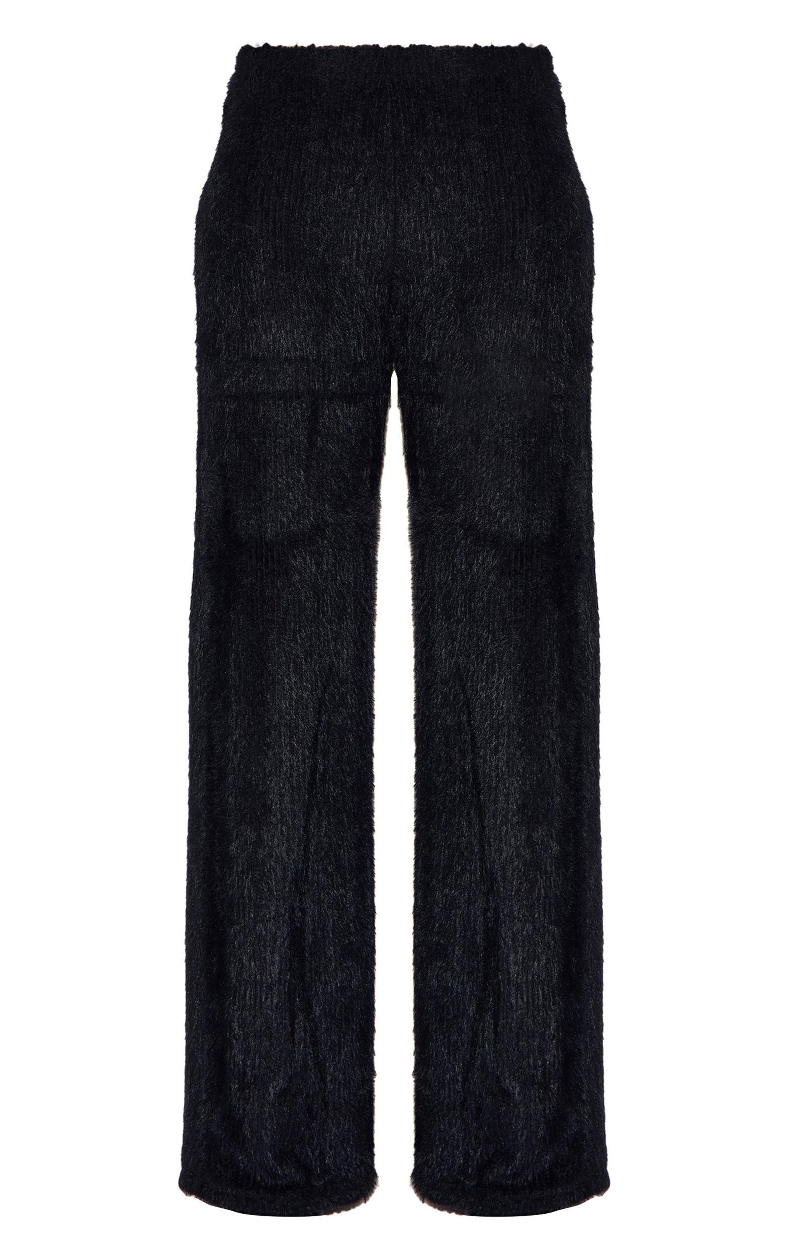 Black Textured Wide Leg Low Rise Pants Product Image