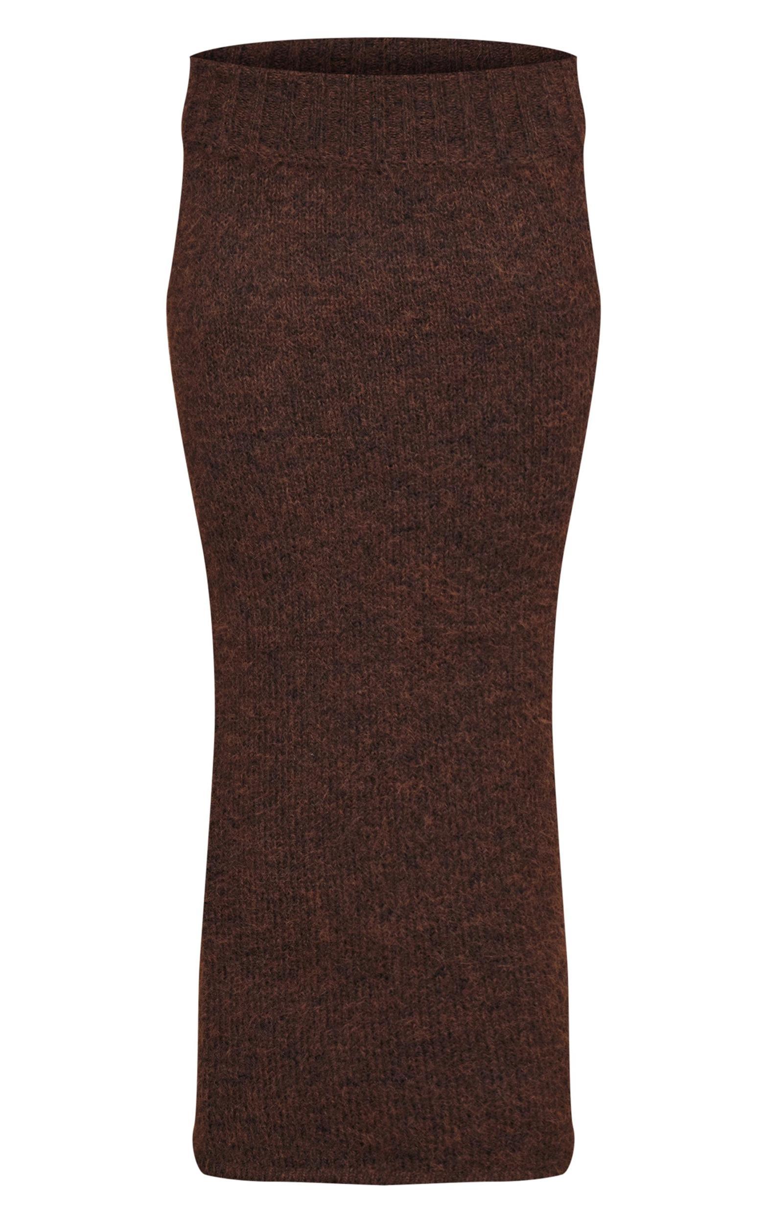 Chocolate Marl Knit Foldover Maxi Skirt Product Image