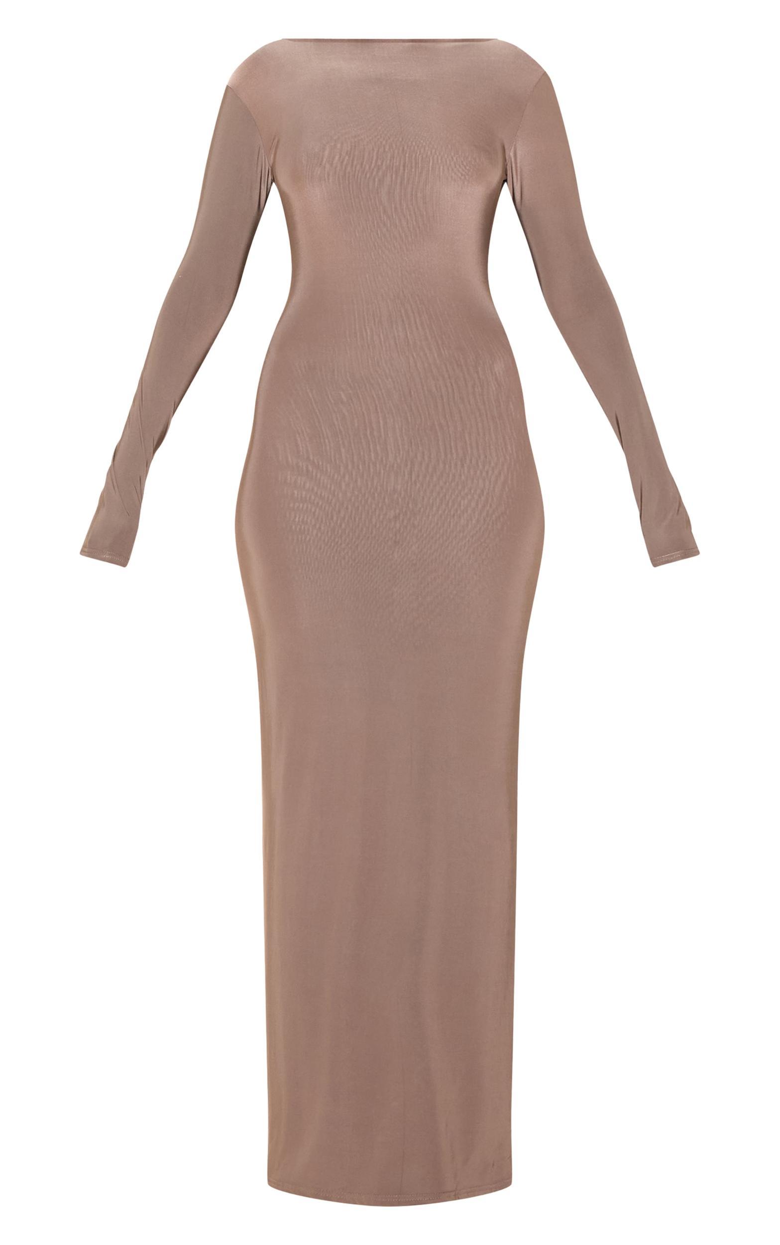 Mushroom Double Layer Deep Back Maxi Dress Product Image