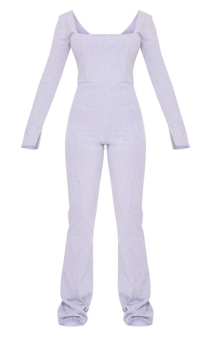 Grey Marl Cotton Detail Flare Leg Jumpsuit Product Image