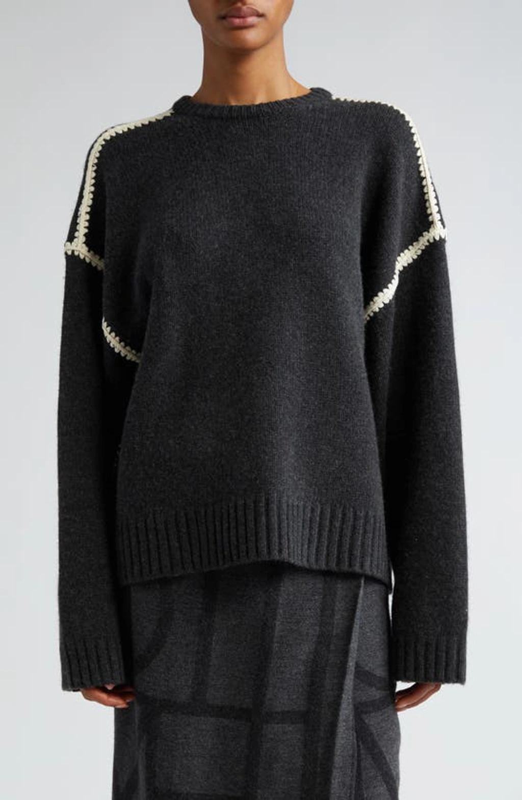 Womens Wool-Cashmere Embroidered Sweater Product Image