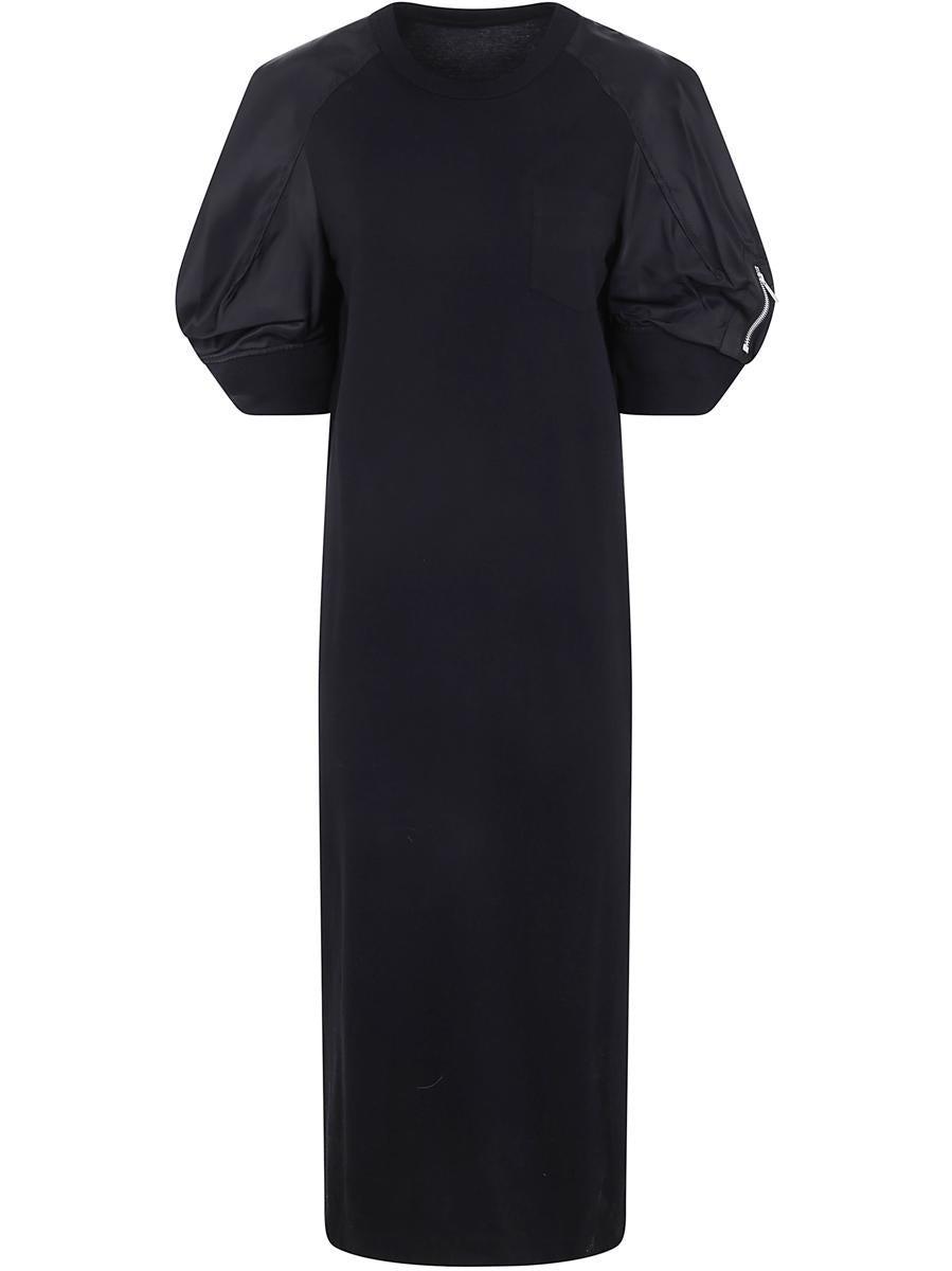 SACAI Nylon Twill Mix Cotton Jersey Dress Clothing In Black Product Image